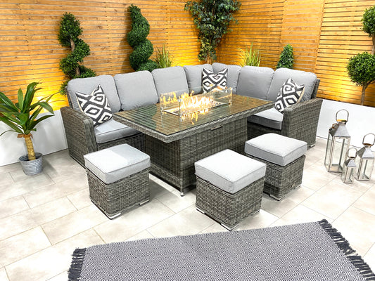 Chimes - Prestige Grey Florence Corner Dining Set with Firepit Table - Right Hand