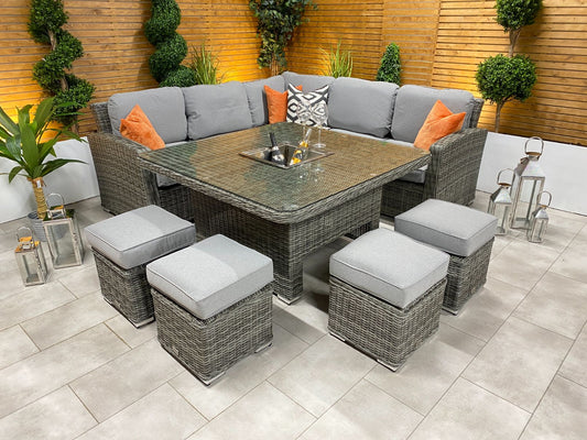 Chimes - Prestige Grey Florence Deluxe Corner Dining Set With Rising Ice Bucket Table (S)