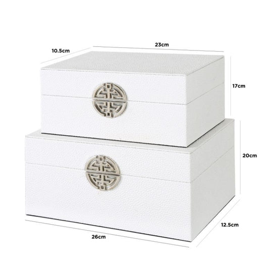 Chimes - Set Of 2 White Faux Leather Jewellery Boxes with silver clasp