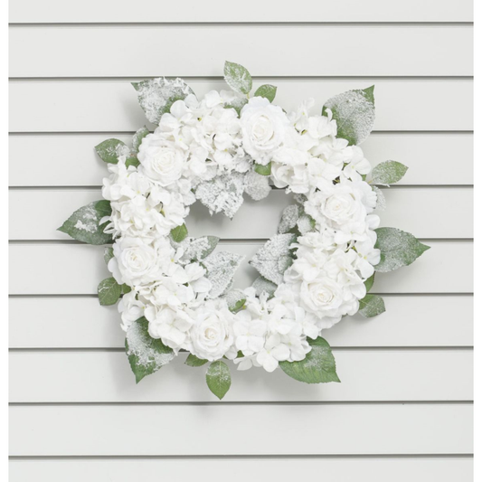 42CM ROSE/HYDRANGEA WREATH WHITE - LOW STOCK