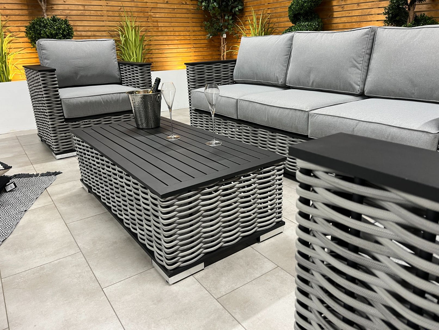 Chimes - Monaco Aluminium 3 Seat Sofa Set with Coffee Table - Rope Weave