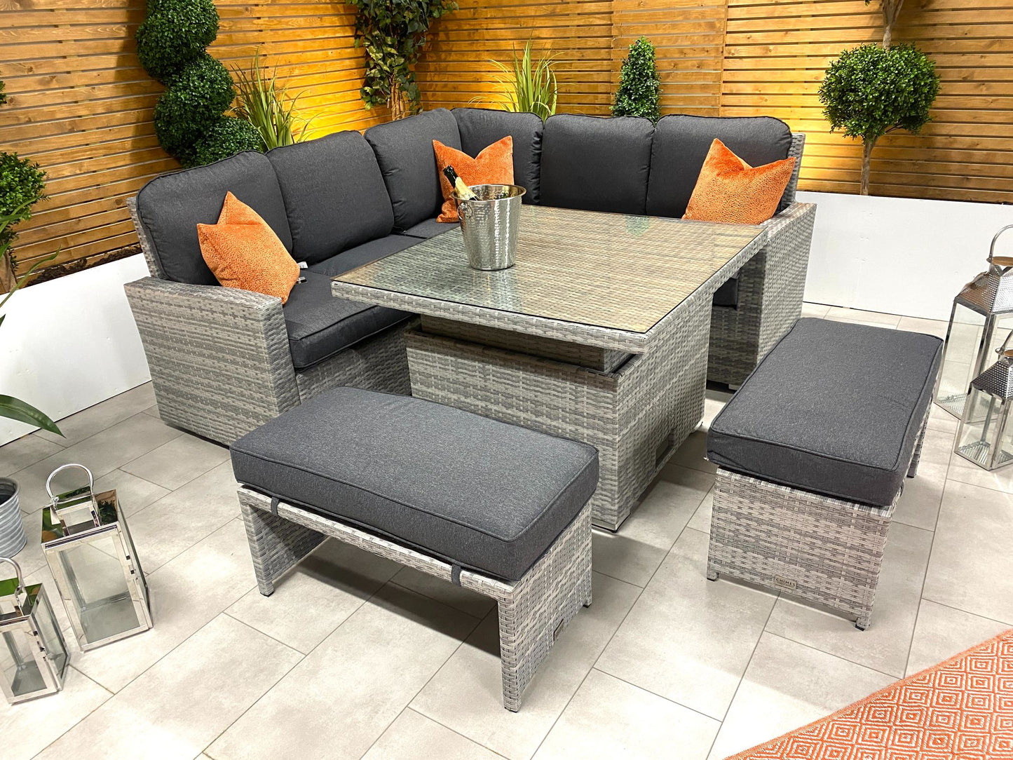 Chimes - Stone Grey Milan Compact Corner Dining Set with Rising Table