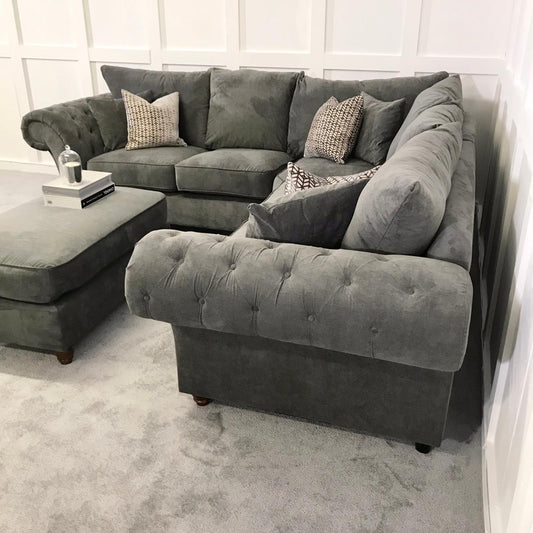 Chimes - Belvedere Corner Sofa - Charcoal Grey - With Foot Stool