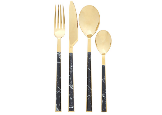 Chimes - 16 pc Black Marble Effect Cutlery Set