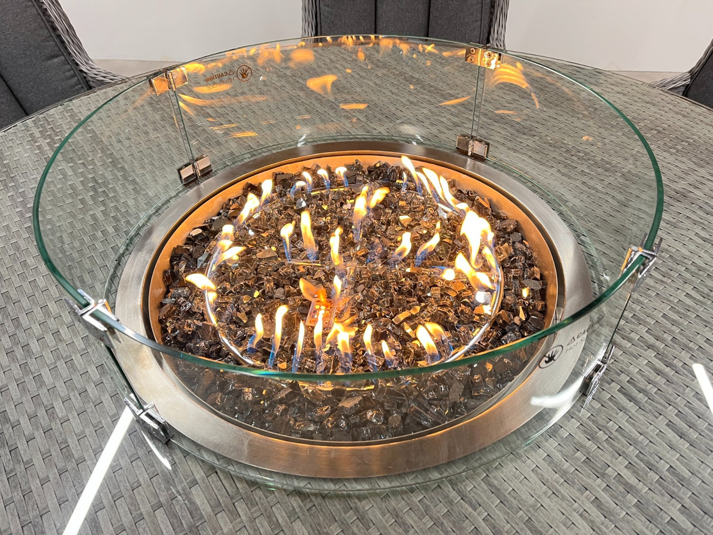 Chimes - Stone Grey Bella 6 Seat Round Dining Set - 1.5 Meter Round Table with Firepit