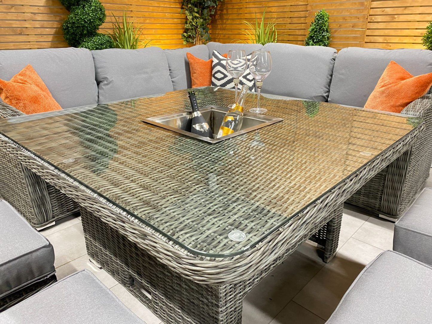 Chimes - Prestige Grey Florence Deluxe Corner Dining Set With Rising Ice Bucket Table (S)