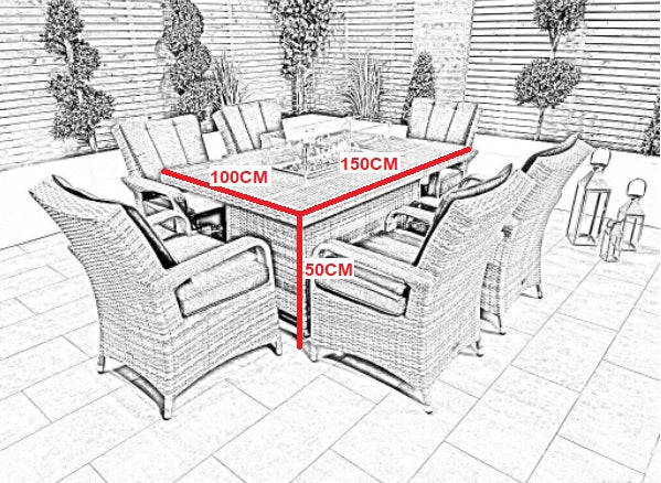 Chimes - Stone Grey Verona 6 Seat Rectangular Dining Set - 1 Meter x 1.5 Meter Firepit Table - 1 IN STOCK