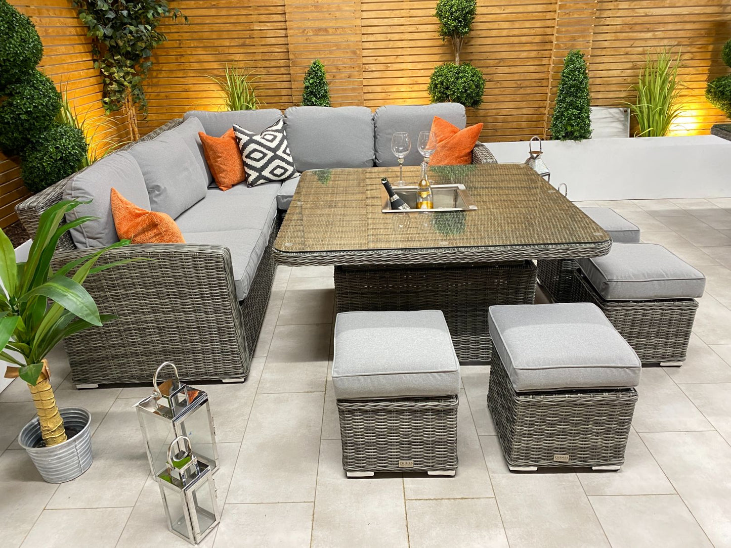 Chimes - Prestige Grey Florence Deluxe Corner Dining Set With Rising Ice Bucket Table (S)