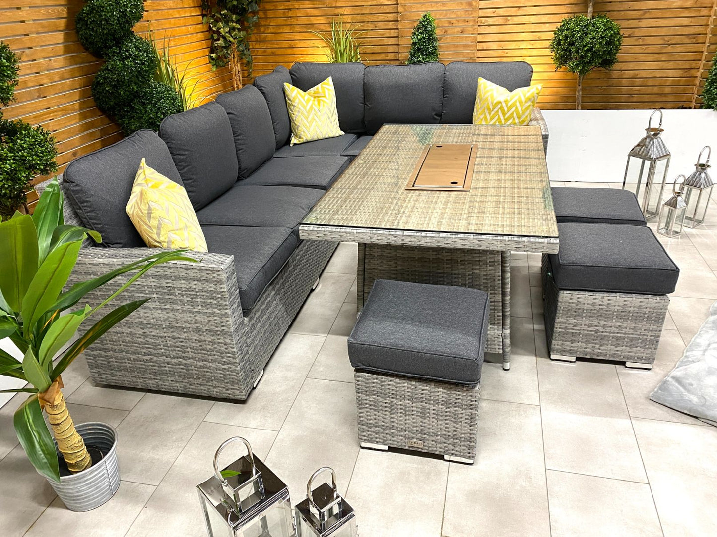 Chimes - Stone Grey Milan Corner Dining Set with Fire Pit Table - Right Hand