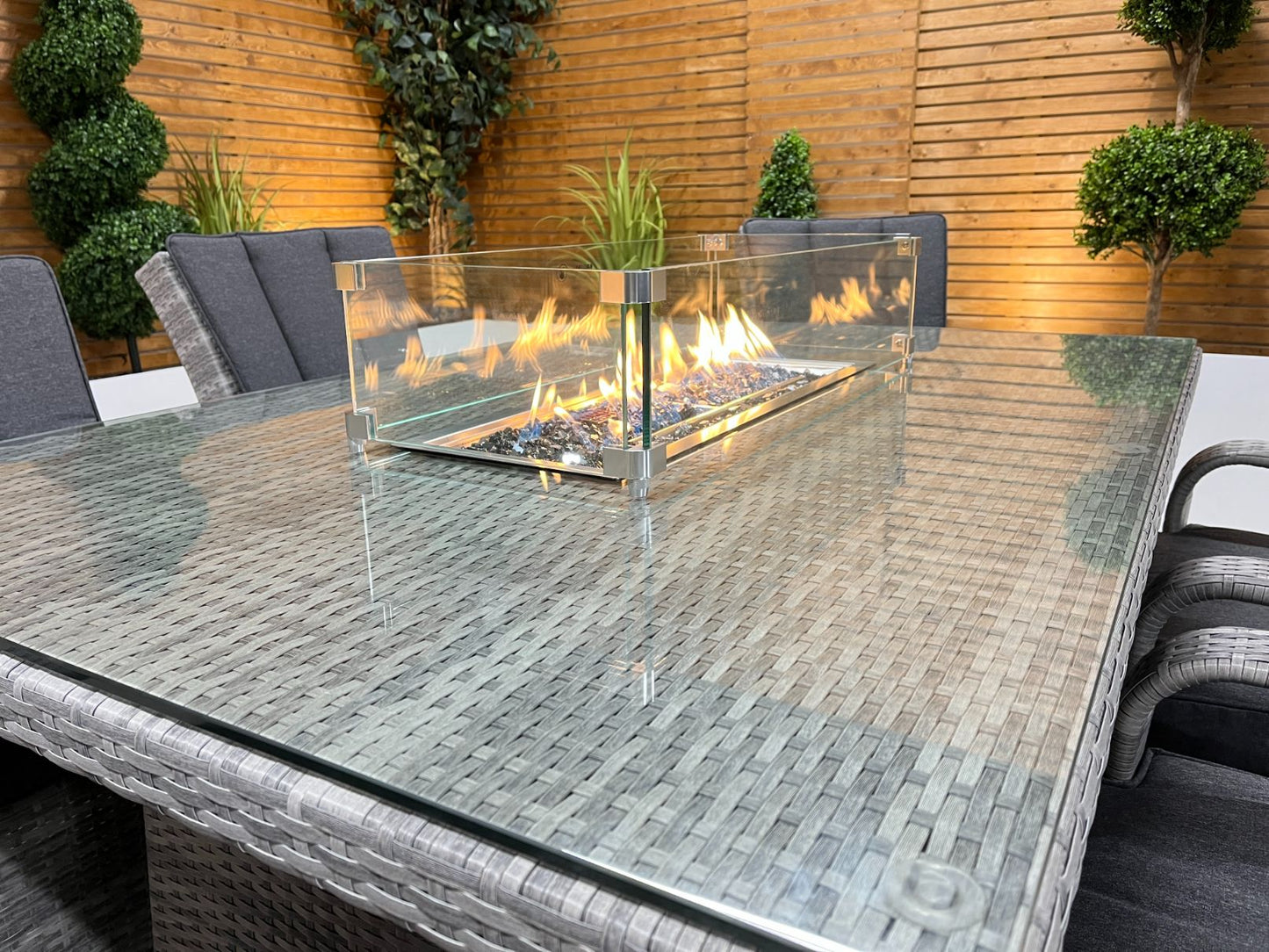 Chimes - Stone Grey Verona 6 Seat Rectangular Dining Set - 1 Meter x 1.5 Meter Firepit Table - 1 IN STOCK