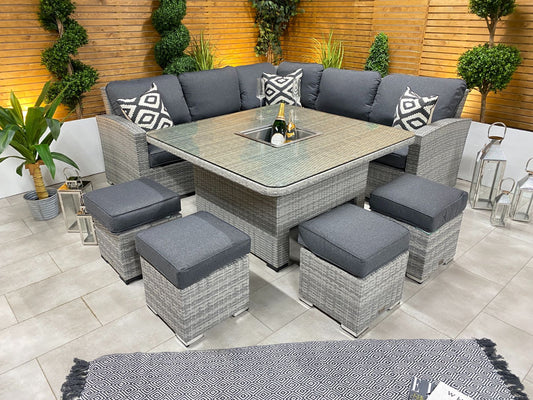 Chimes - Stone Grey Milan Deluxe Corner Dining Set with Rising Ice Bucket Table (S)