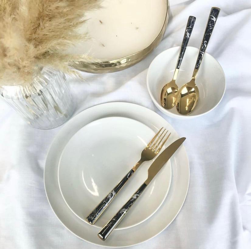 Chimes - 16 pc Black Marble Effect Cutlery Set