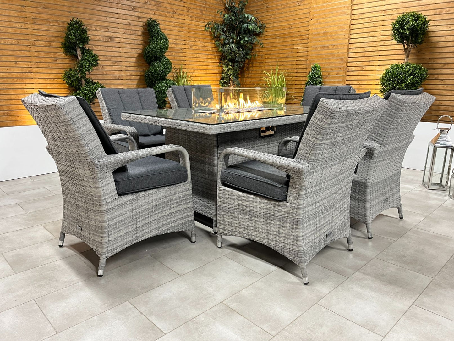 Chimes - Stone Grey Verona 6 Seat Rectangular Dining Set - 1 Meter x 1.5 Meter Firepit Table - 1 IN STOCK