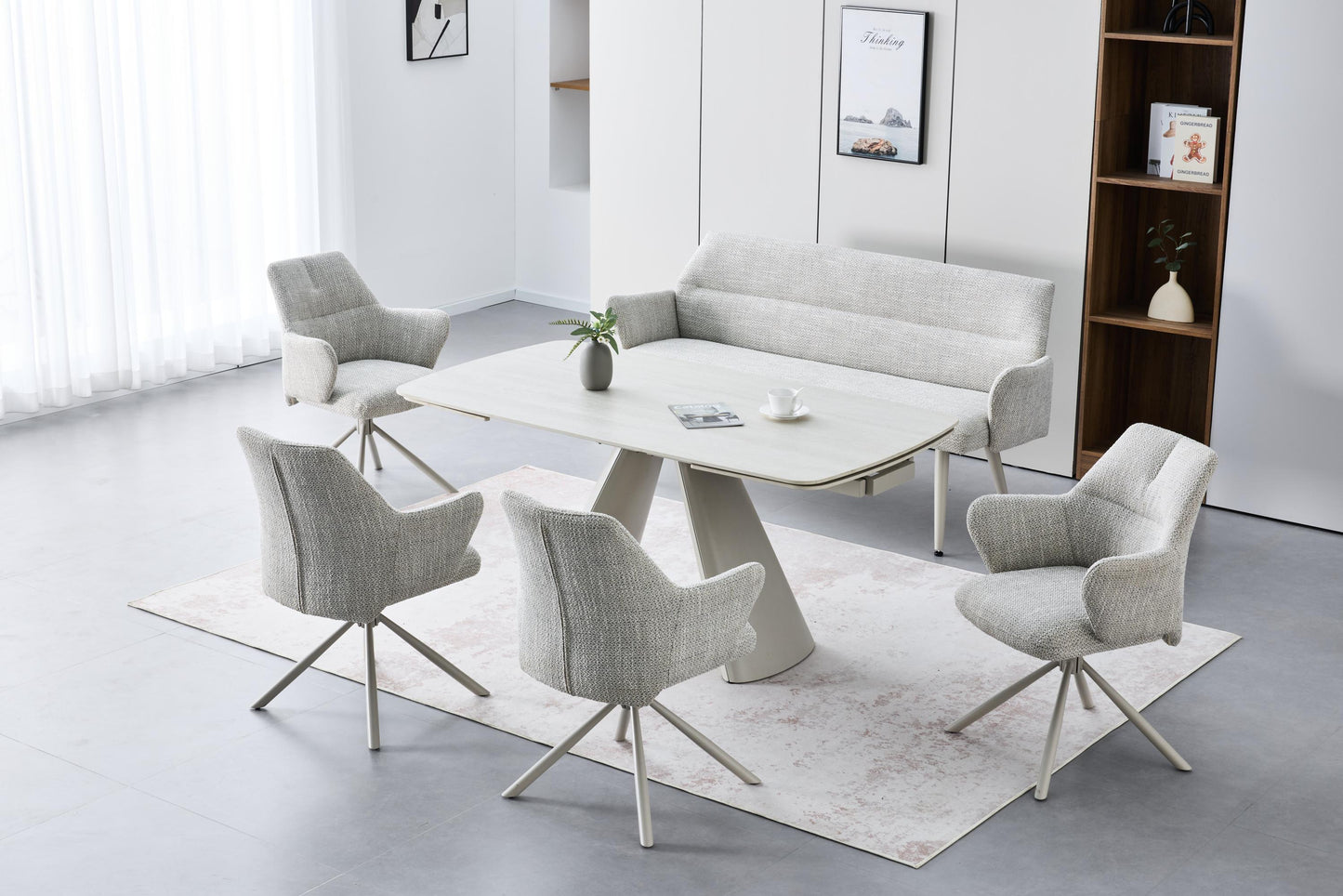 Genoa 2.4m Extending Dining Set with 4 Modena Chairs & Bench