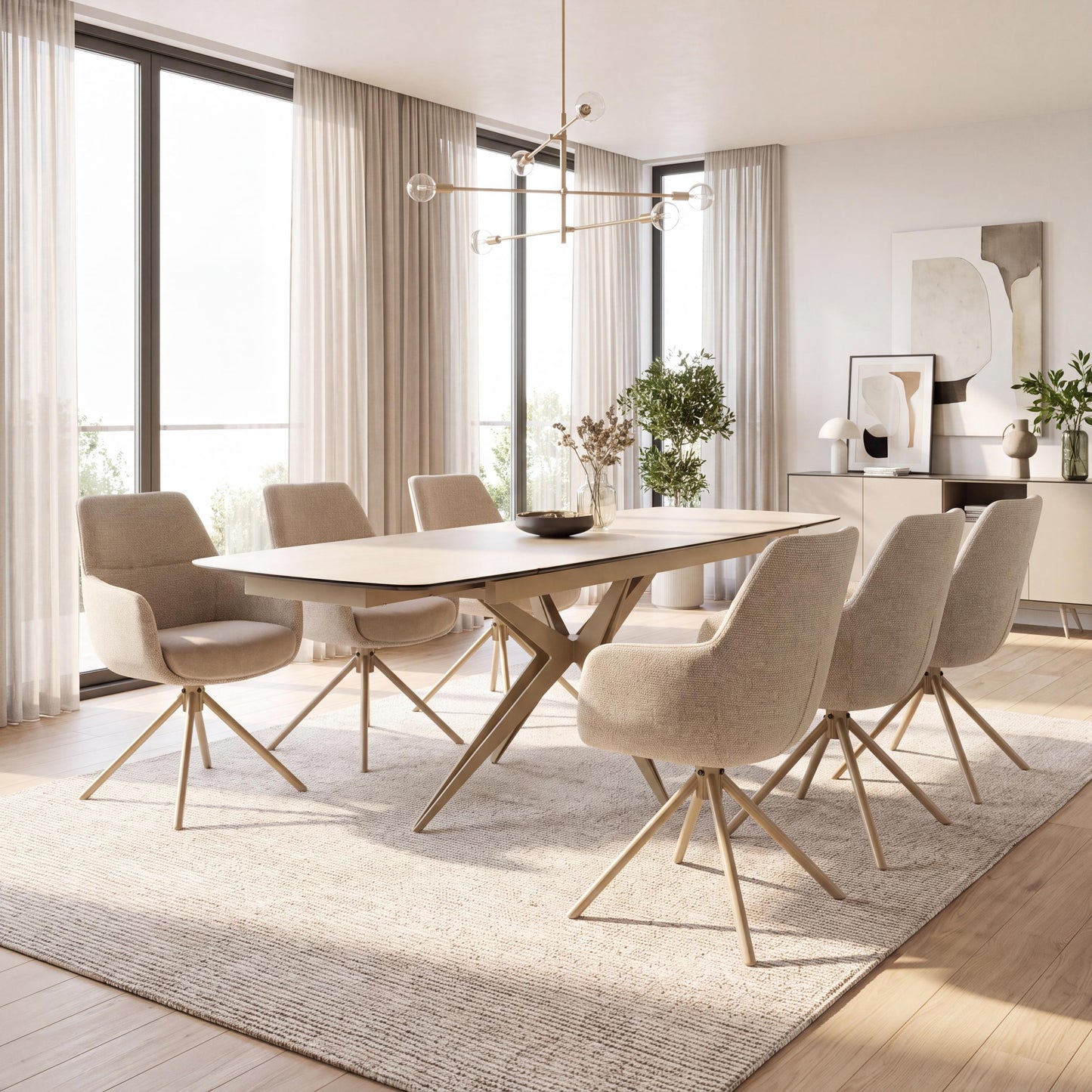 Naples 2.4m Extending Dining Table with 6 Rimini Natural Dining Chairs