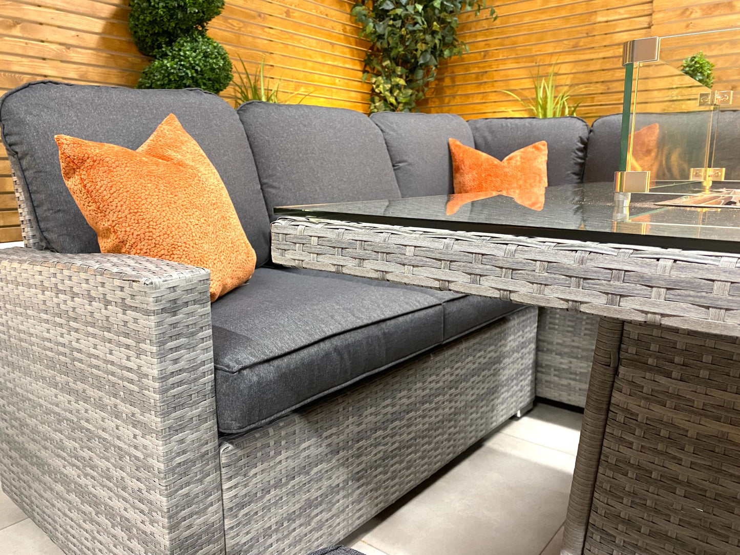 Chimes - Stone Grey Milan Compact Corner Dining Set with Firepit Table