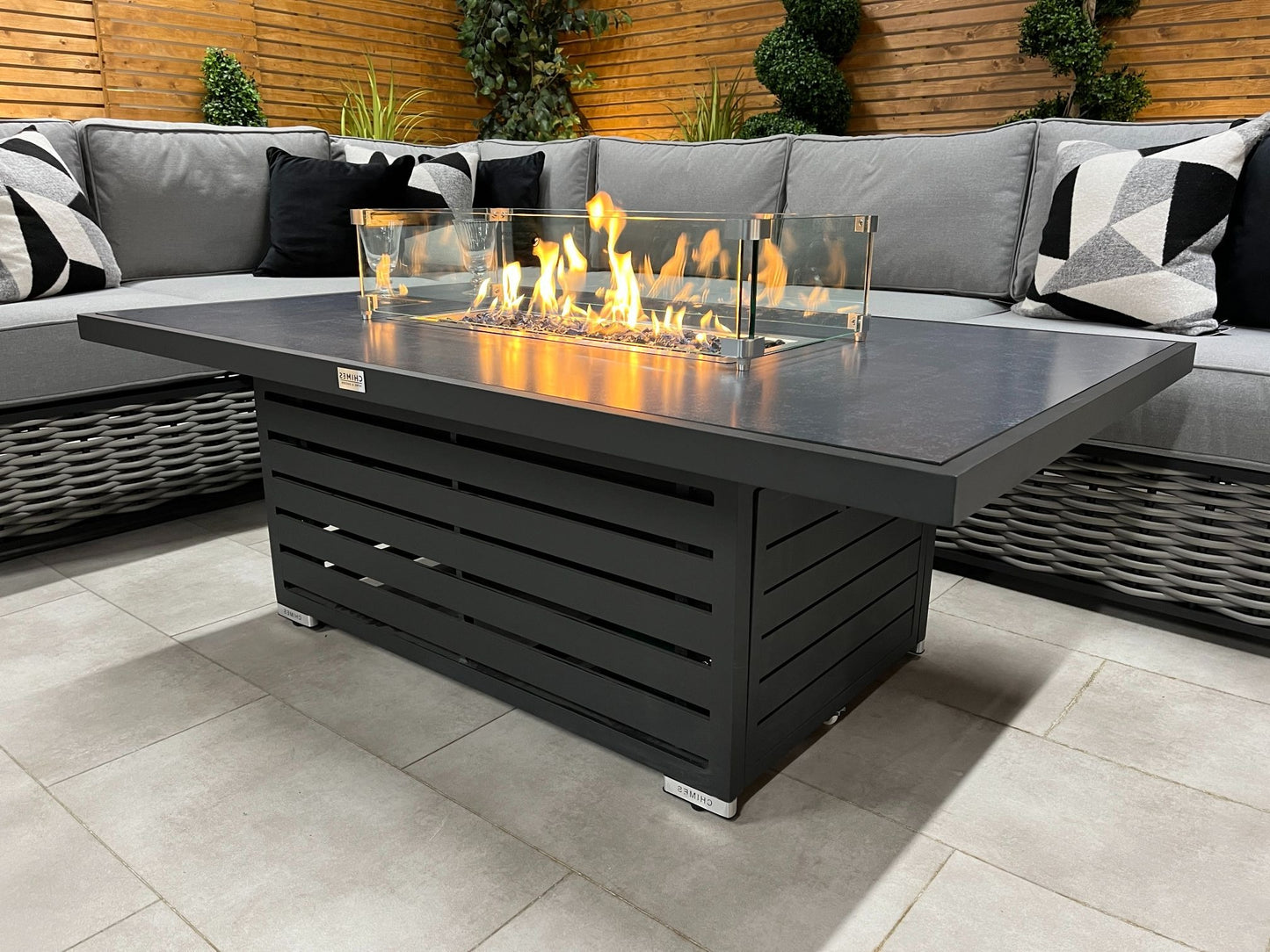 Chimes - Monaco Aluminium Left Hand Corner Dining Set with Rising Firepit Table - Rope Weave