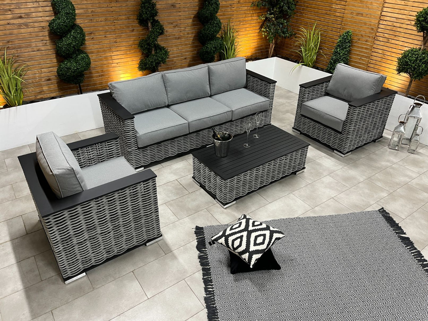 Chimes - Monaco Aluminium 3 Seat Sofa Set with Coffee Table - Rope Weave