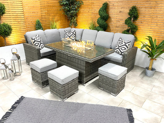 Chimes - Prestige Grey Florence Corner Dining Set with Firepit Table - Left Hand