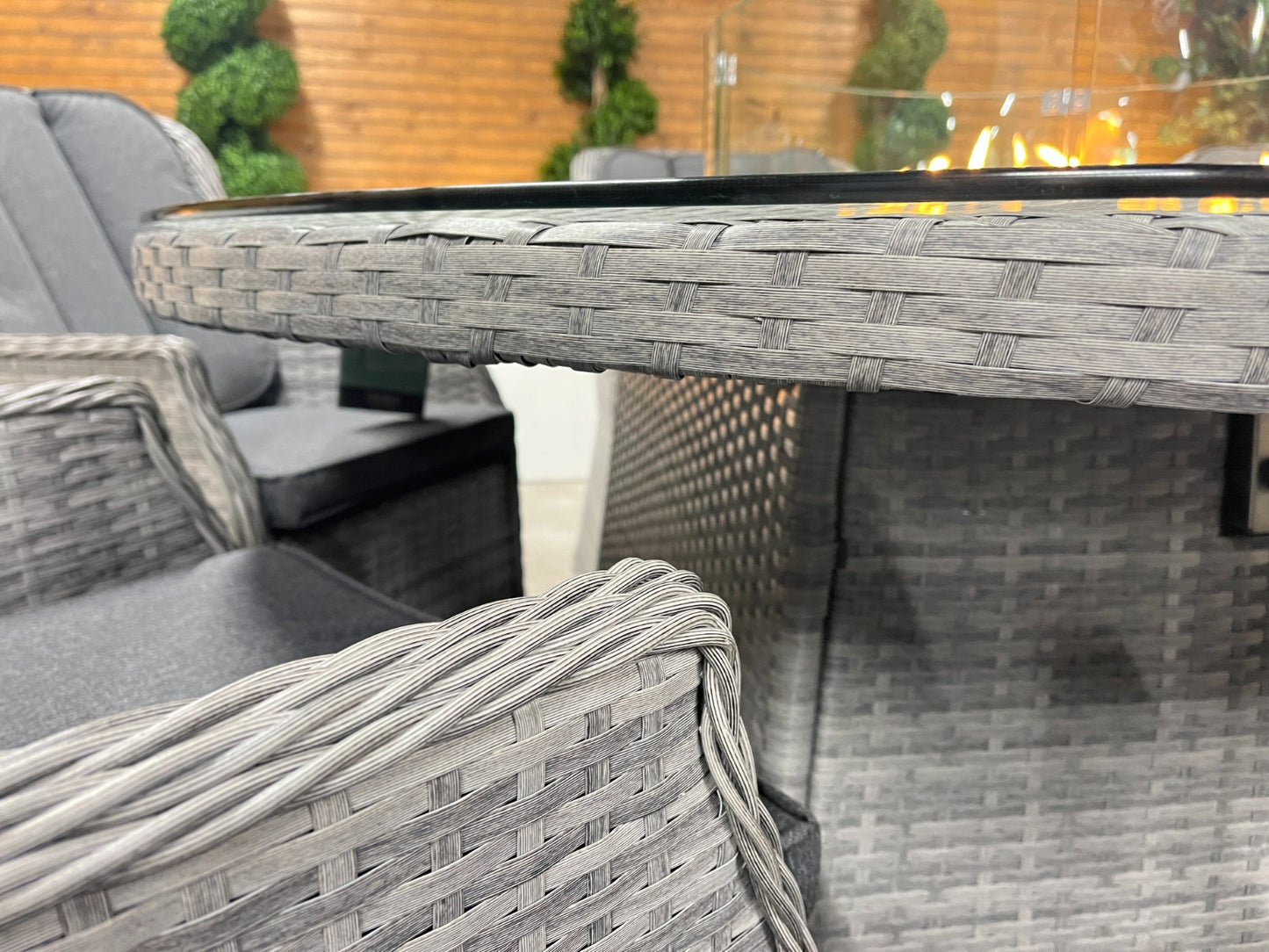 Chimes - Stone Grey Bella 6 Seat Round Dining Set - 1.5 Meter Round Table with Firepit