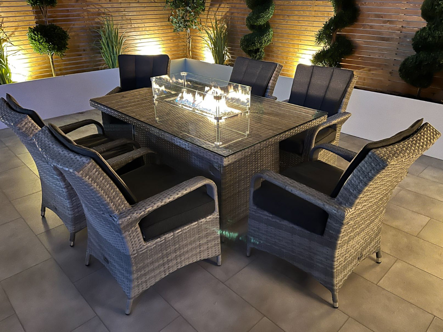 Chimes - Stone Grey Verona 6 Seat Rectangular Dining Set - 1 Meter x 1.5 Meter Firepit Table - 1 IN STOCK