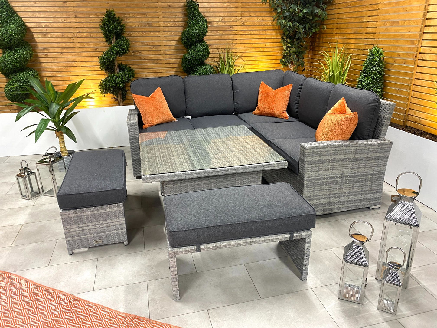 Chimes - Stone Grey Milan Compact Corner Dining Set with Rising Table