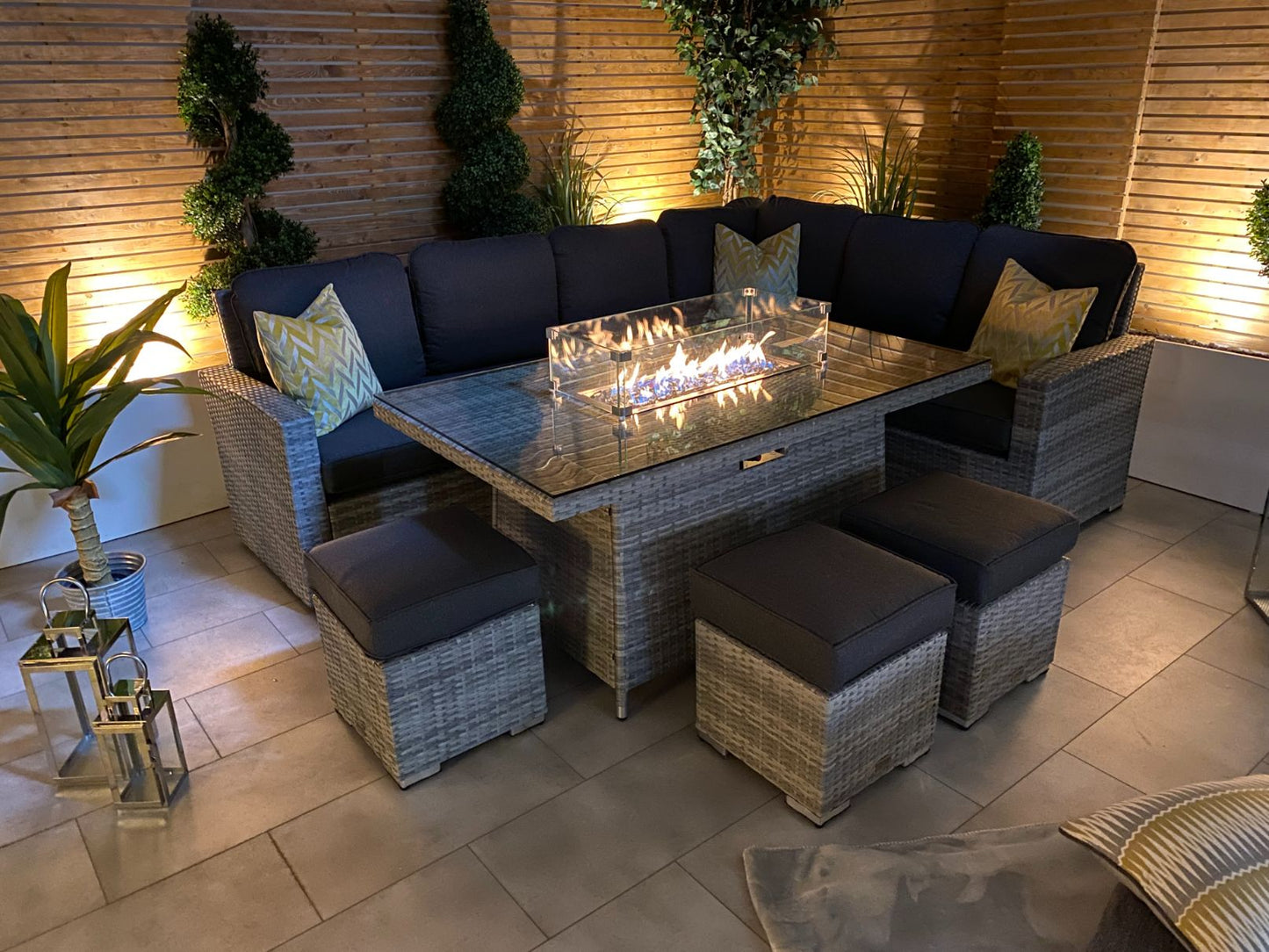 Chimes - Stone Grey Milan Corner Dining Set with Fire Pit Table - Right Hand