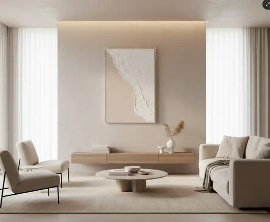 Astra Canvas Natural And White Textured Plaster Wall Art