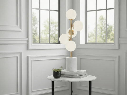 Hebe Brushed Brass & White Marble Table Lamp