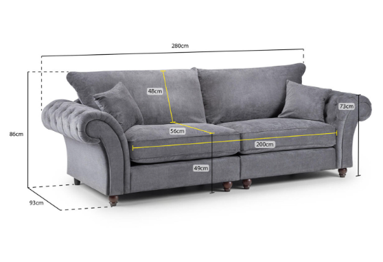 Chimes - Belvedere 4 seater sofa - Charcoal Grey