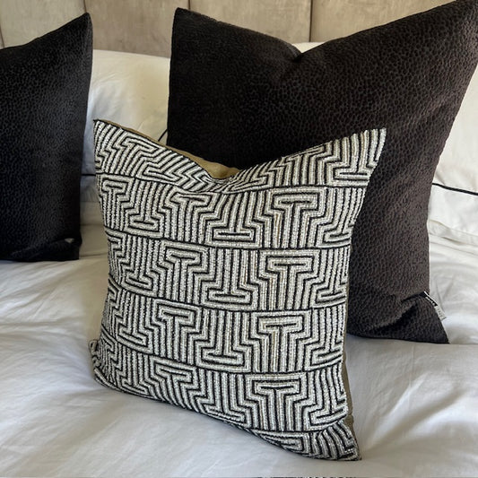 Chimes-Black and Gold Embellished Cushion 40 x 40