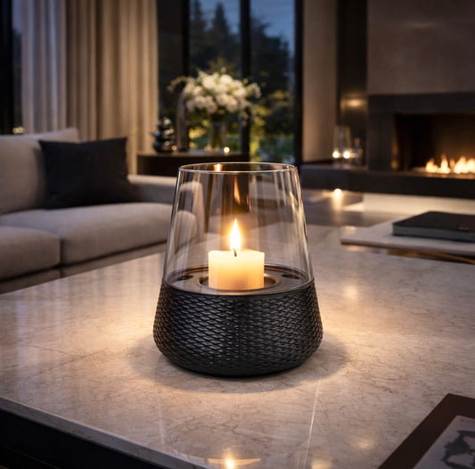 20cm Black & Clear Glass Candle Holder