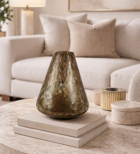 30cm Clear and Gold Handmade Glass Vase