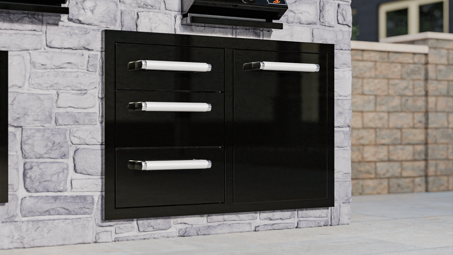 Whistler Grills - Burford Built-In Triple Drawer and Waste Bin Unit - Black