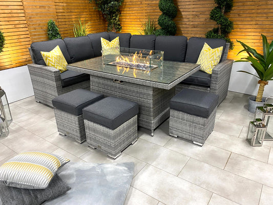 Chimes - Stone Grey Milan Corner Dining Set with Fire Pit Table - Left Hand