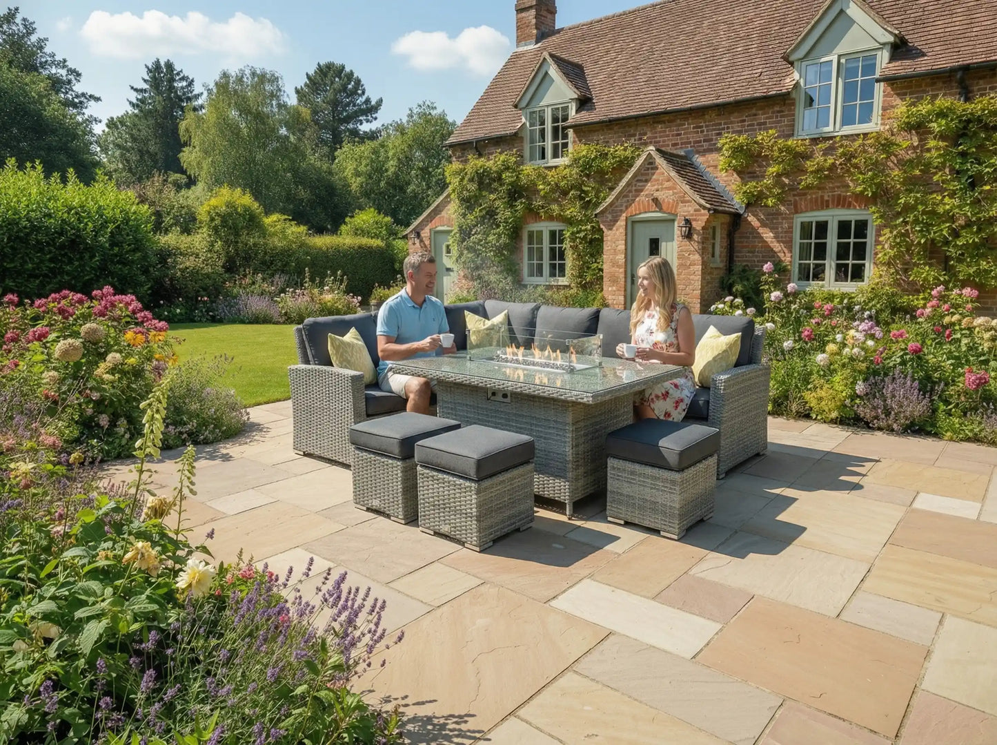 Chimes - Stone Grey Milan Corner Dining Set with Fire Pit Table - Left Hand