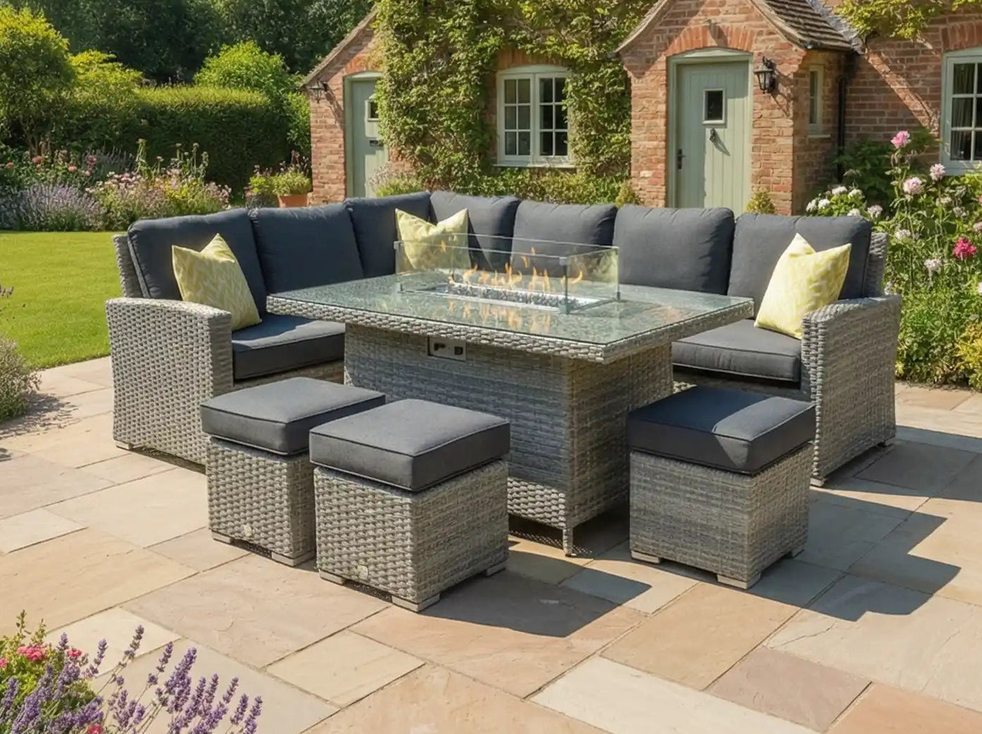 Chimes - Stone Grey Milan Corner Dining Set with Fire Pit Table - Left Hand