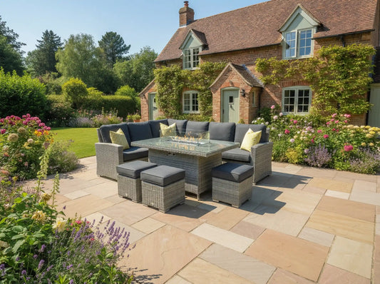 Chimes - Stone Grey Milan Corner Dining Set with Fire Pit Table - Left Hand