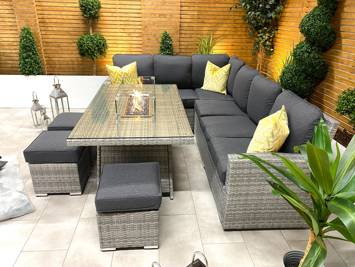 Chimes - Stone Grey Milan Corner Dining Set with Fire Pit Table - Left Hand