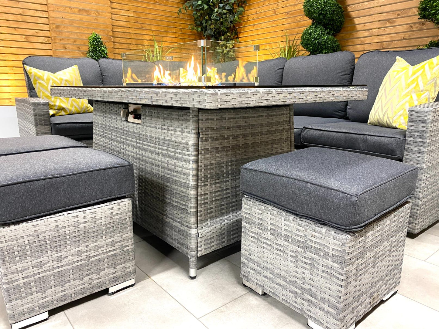 Chimes - Stone Grey Milan Corner Dining Set with Fire Pit Table - Left Hand