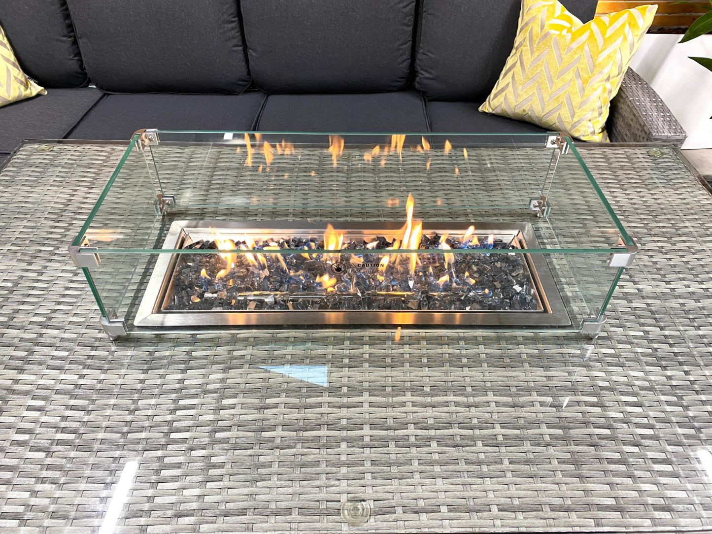 Chimes - Stone Grey Milan Corner Dining Set with Fire Pit Table - Left Hand