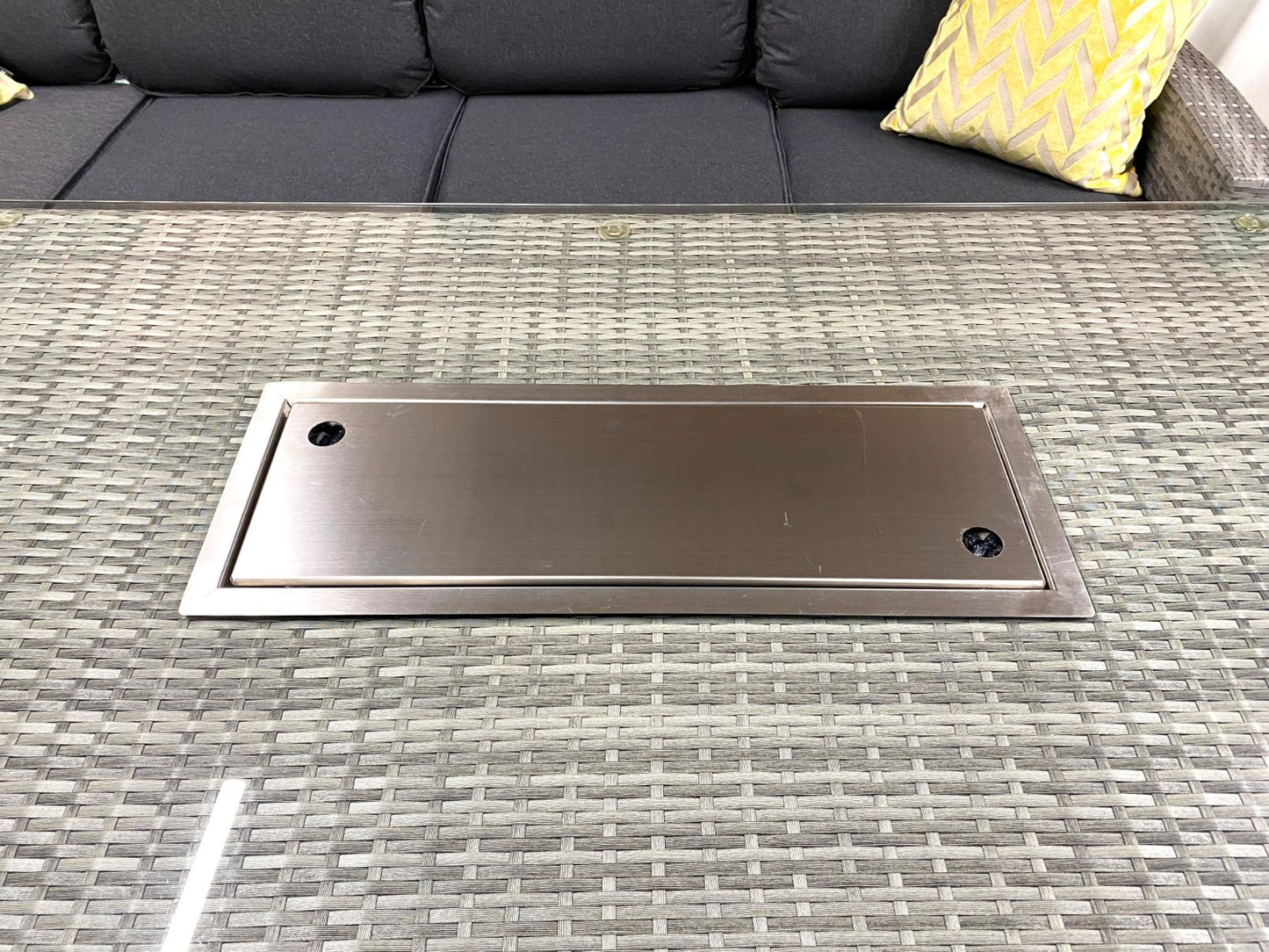 Chimes - Stone Grey Milan Corner Dining Set with Fire Pit Table - Left Hand