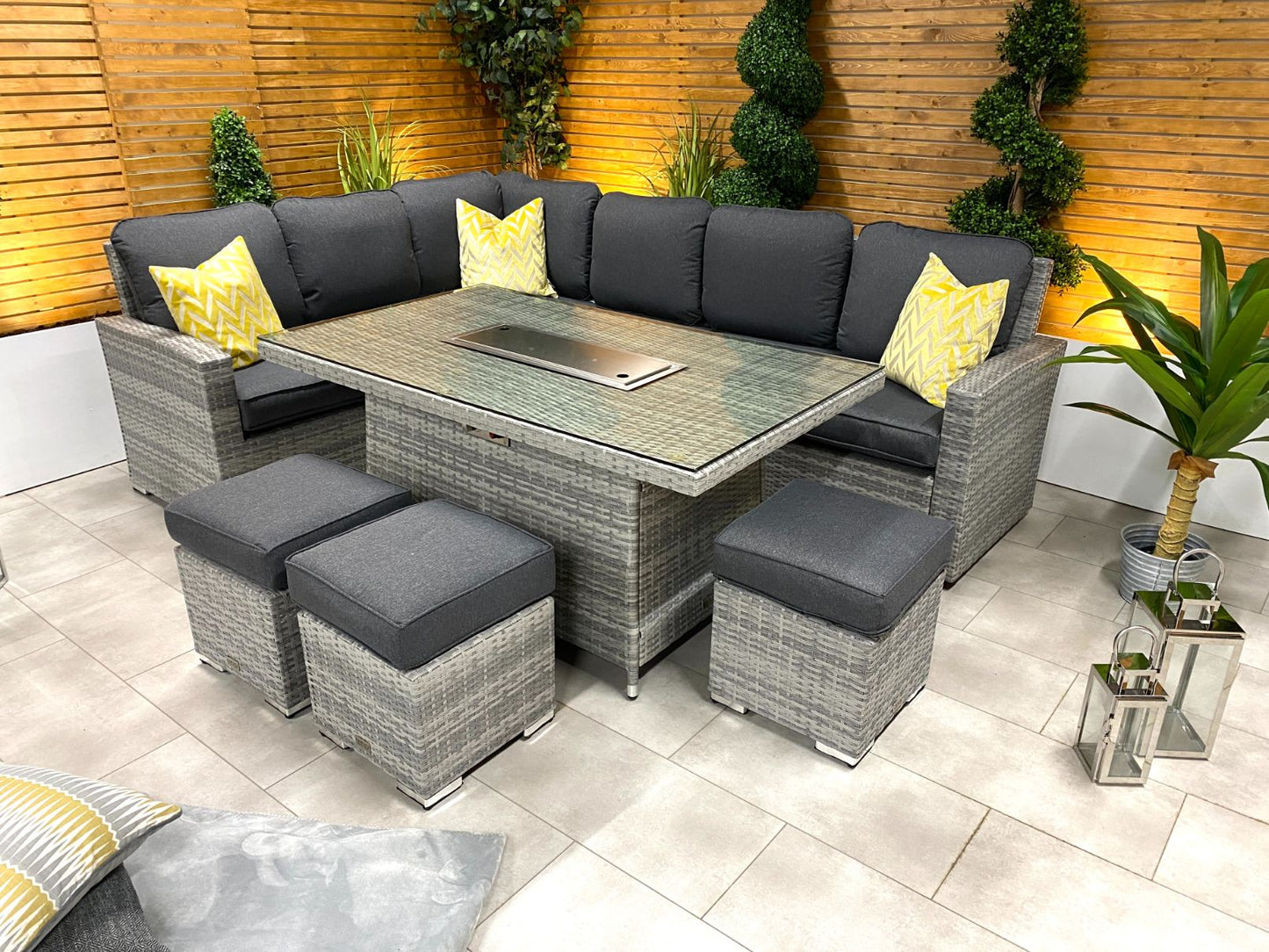 Chimes - Stone Grey Milan Corner Dining Set with Fire Pit Table - Left Hand