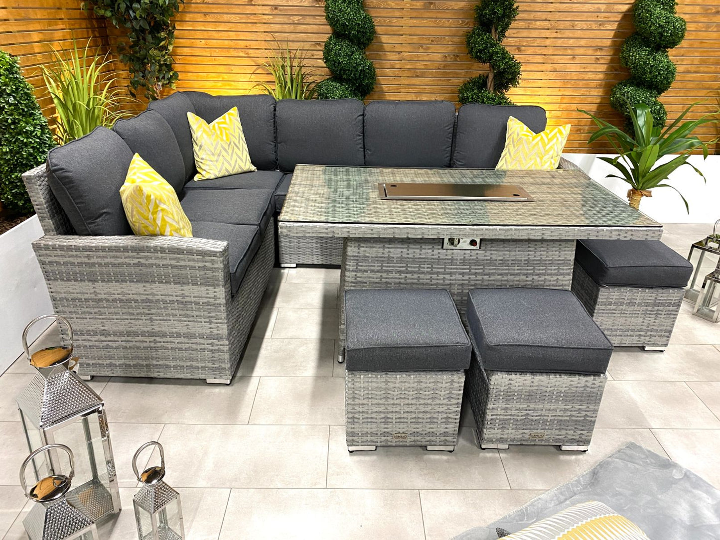 Chimes - Stone Grey Milan Corner Dining Set with Fire Pit Table - Left Hand