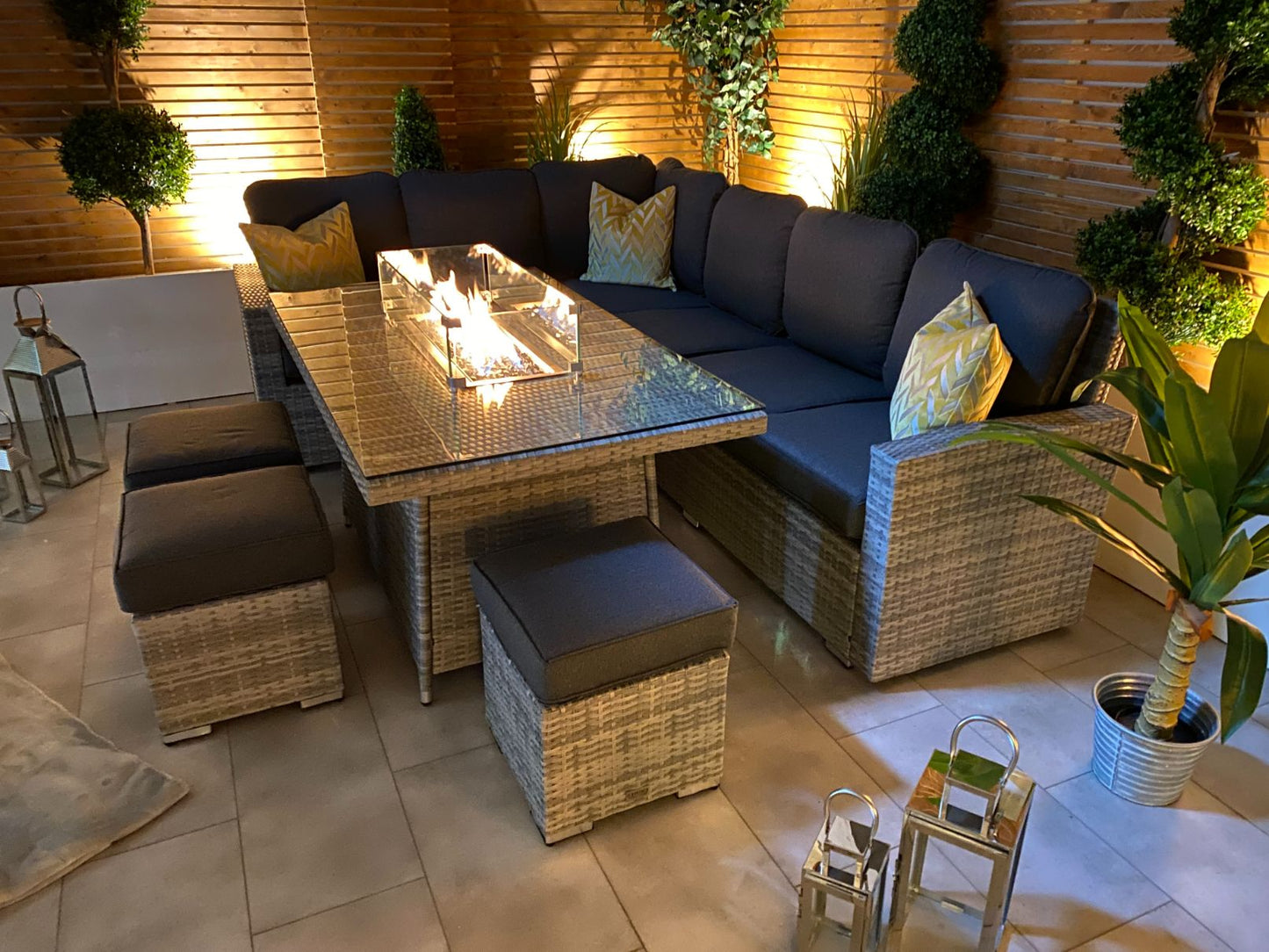 Chimes - Stone Grey Milan Corner Dining Set with Fire Pit Table - Left Hand