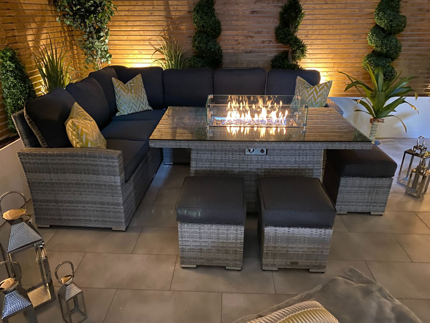 Chimes - Stone Grey Milan Corner Dining Set with Fire Pit Table - Left Hand