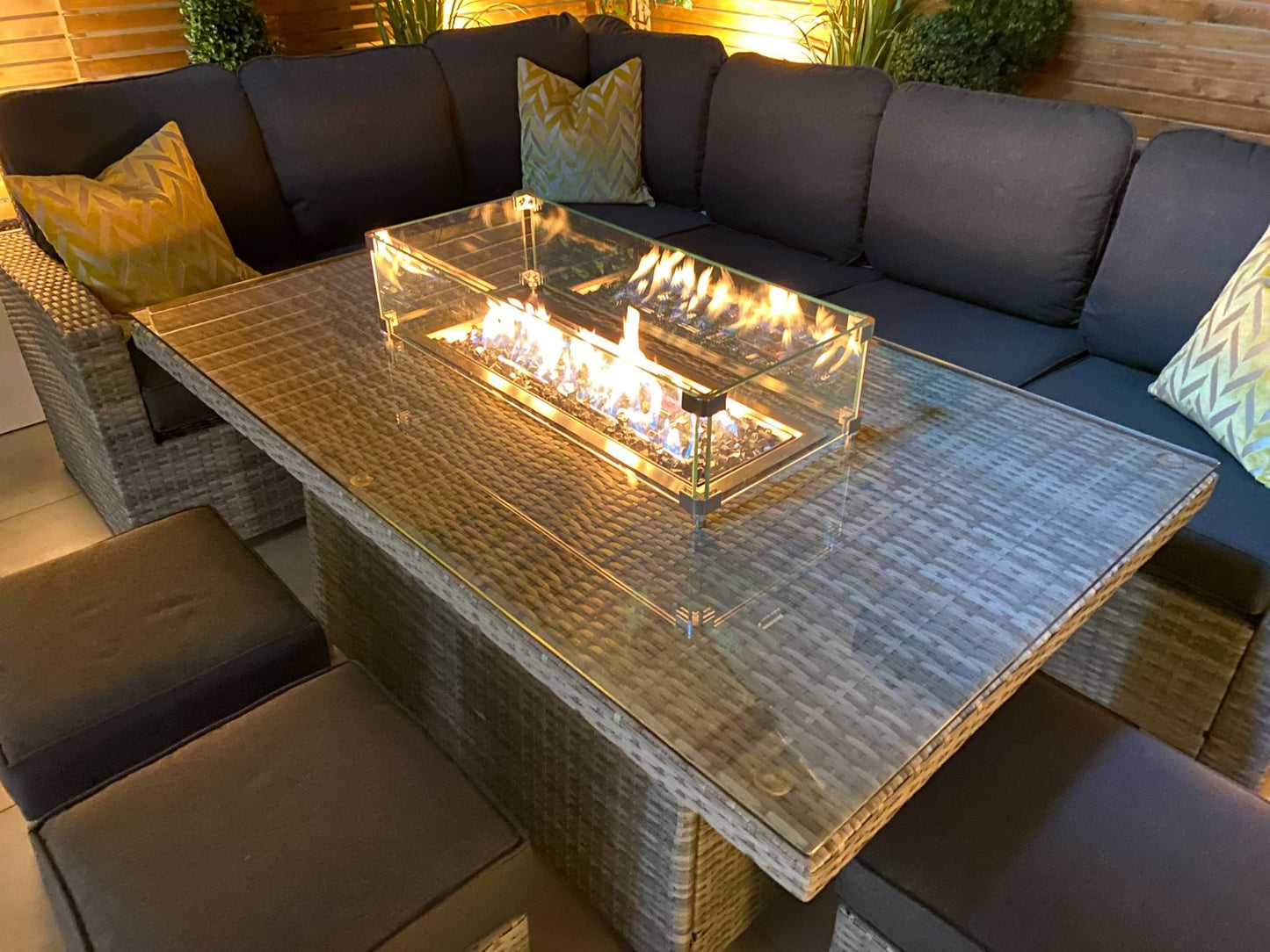 Chimes - Stone Grey Milan Corner Dining Set with Fire Pit Table - Left Hand