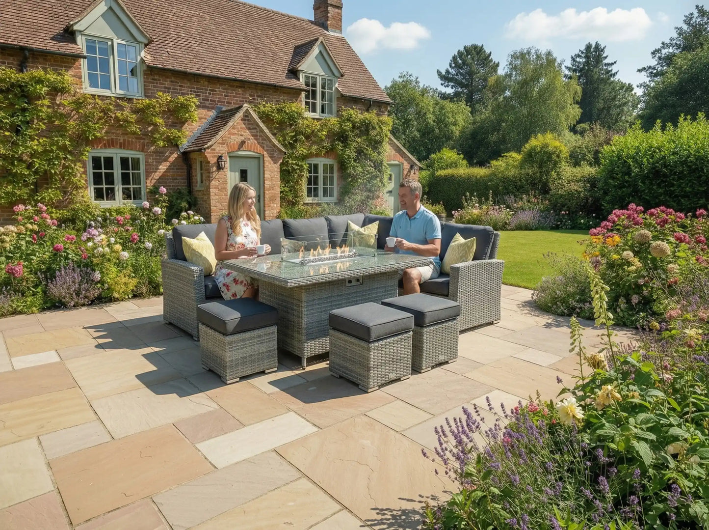 Chimes - Stone Grey Milan Corner Dining Set with Fire Pit Table - Right Hand