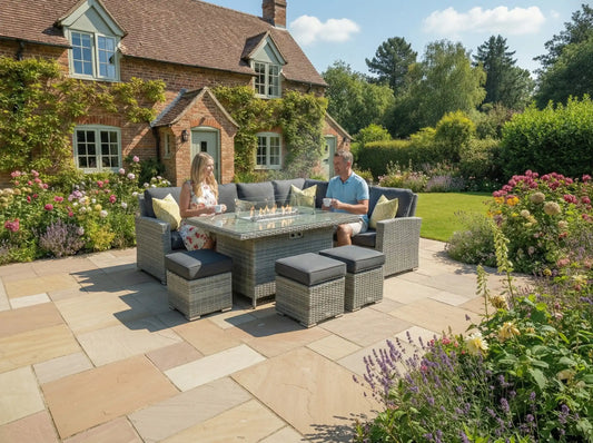 Chimes - Stone Grey Milan Corner Dining Set with Fire Pit Table - Right Hand