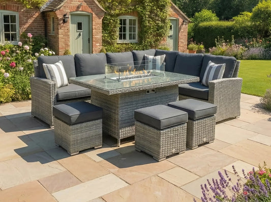 Chimes - Stone Grey Milan Corner Dining Set with Fire Pit Table - Right Hand